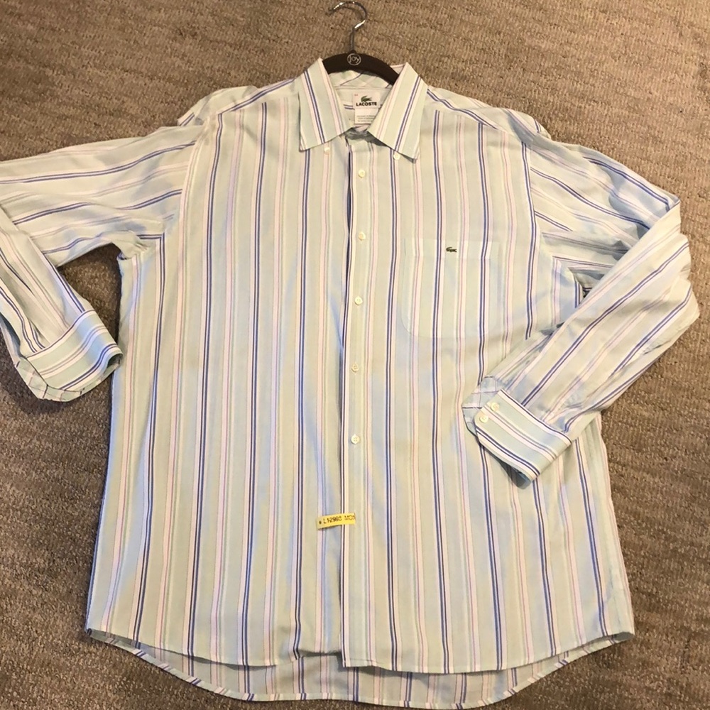 Men’s Lacoste pastel striped button down.